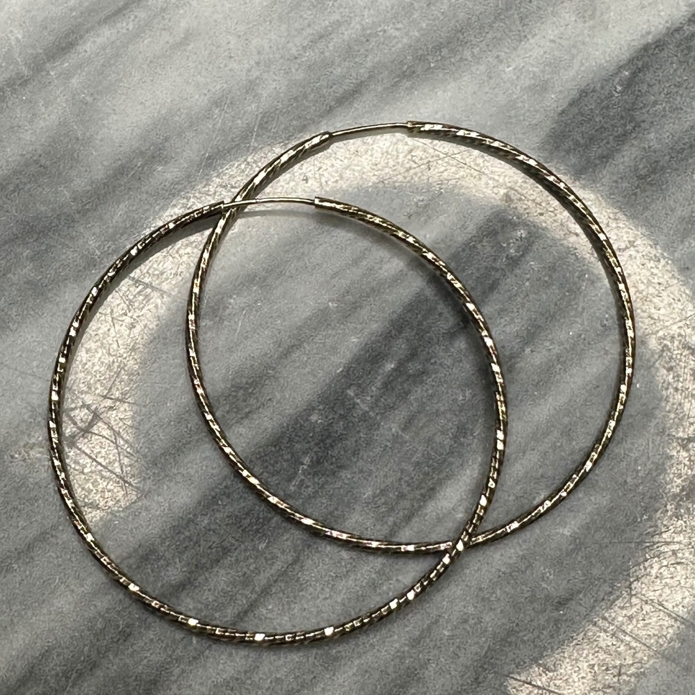Dema‎ Italy 925 Sterling Silver Diamond Cut Large Hoop Earrings 1.75" 1.7g